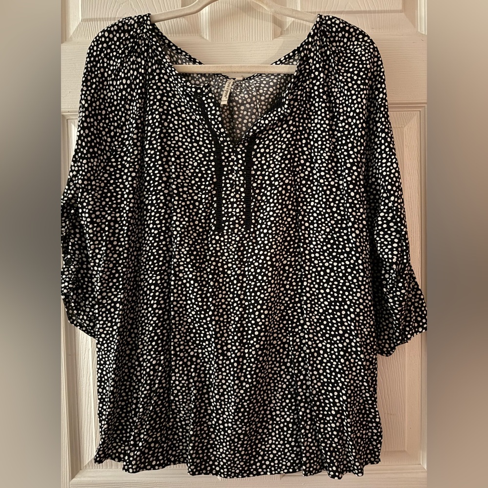 Black & White Polka Dot Blouse | Flowy Boho Style | Size M